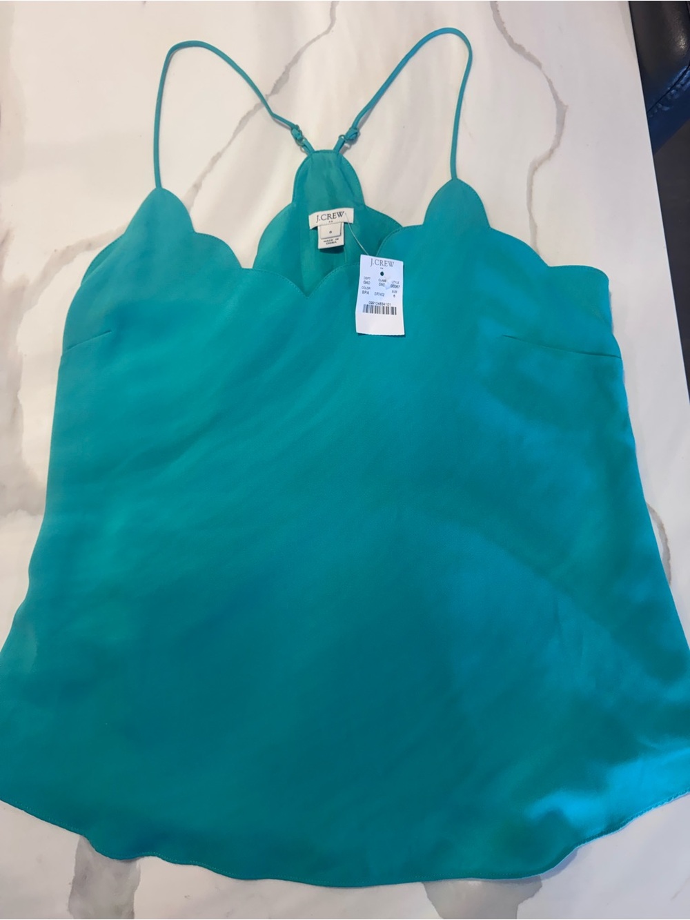 J. Crew Teal Scallop-Edge Spaghetti Strap Cami Top
